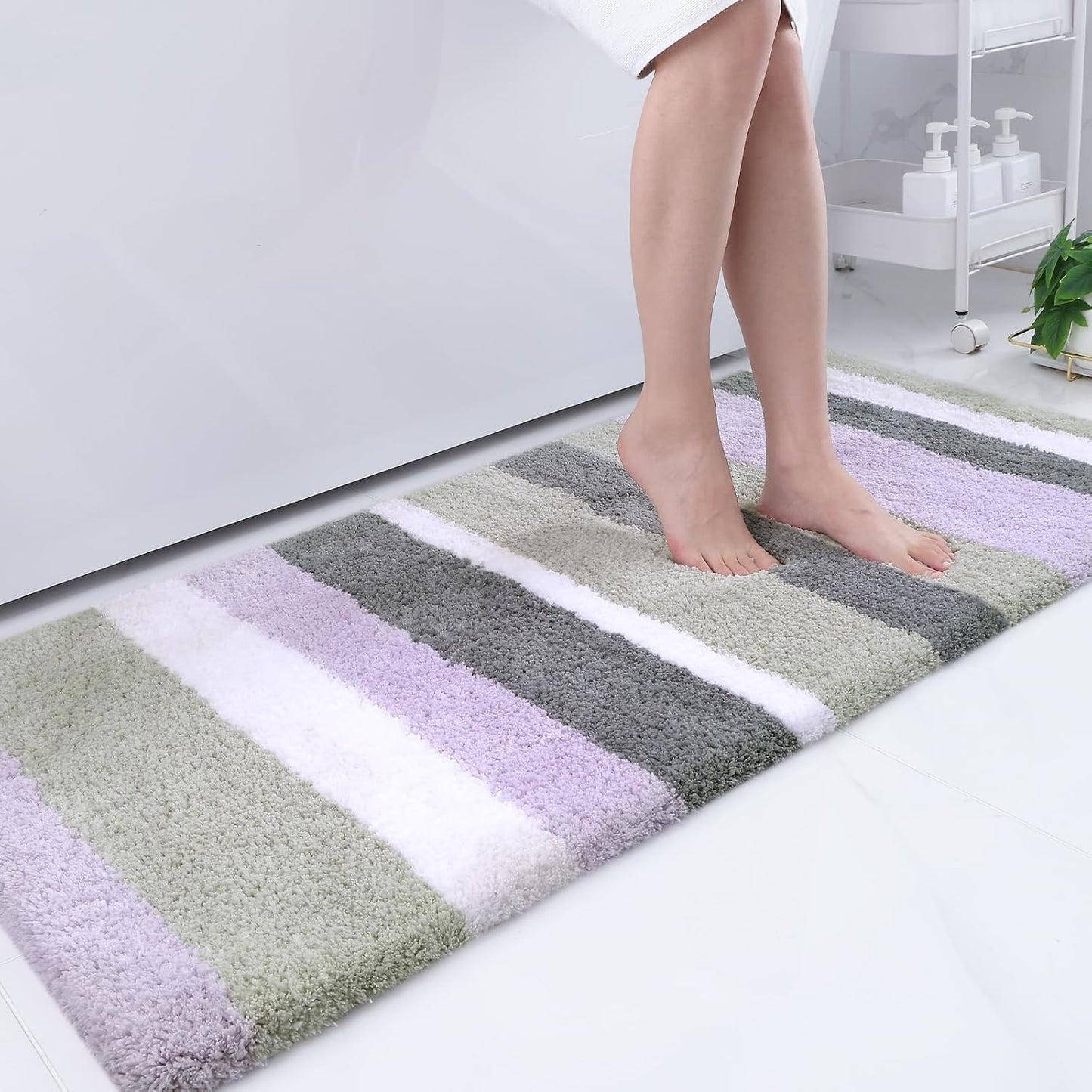 Alfombras baño microfibra rayas gruesas 70x24pulg púrpura