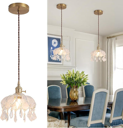 Lámpara colgante cristal vintage con cable dorado 8" E26