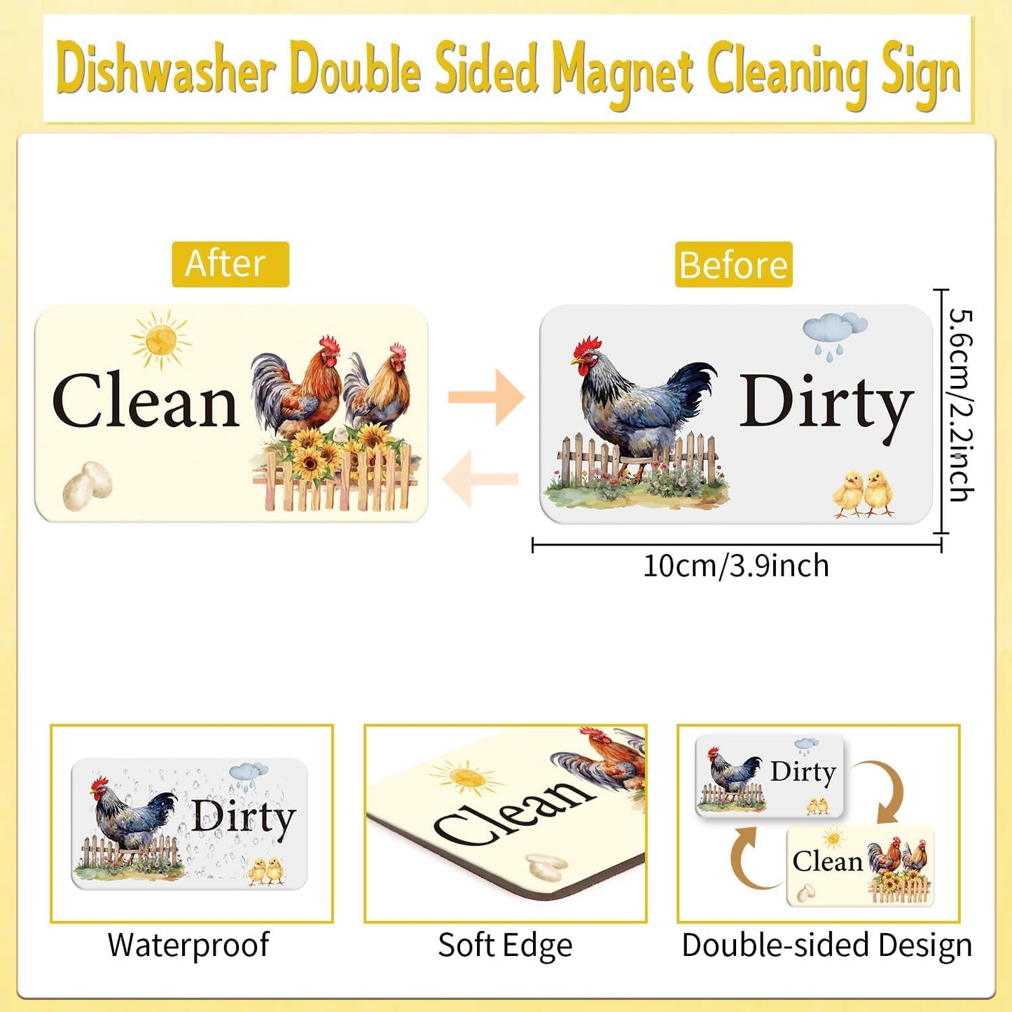 Imán lavavajillas Clean Dirty Sign gallo reversible