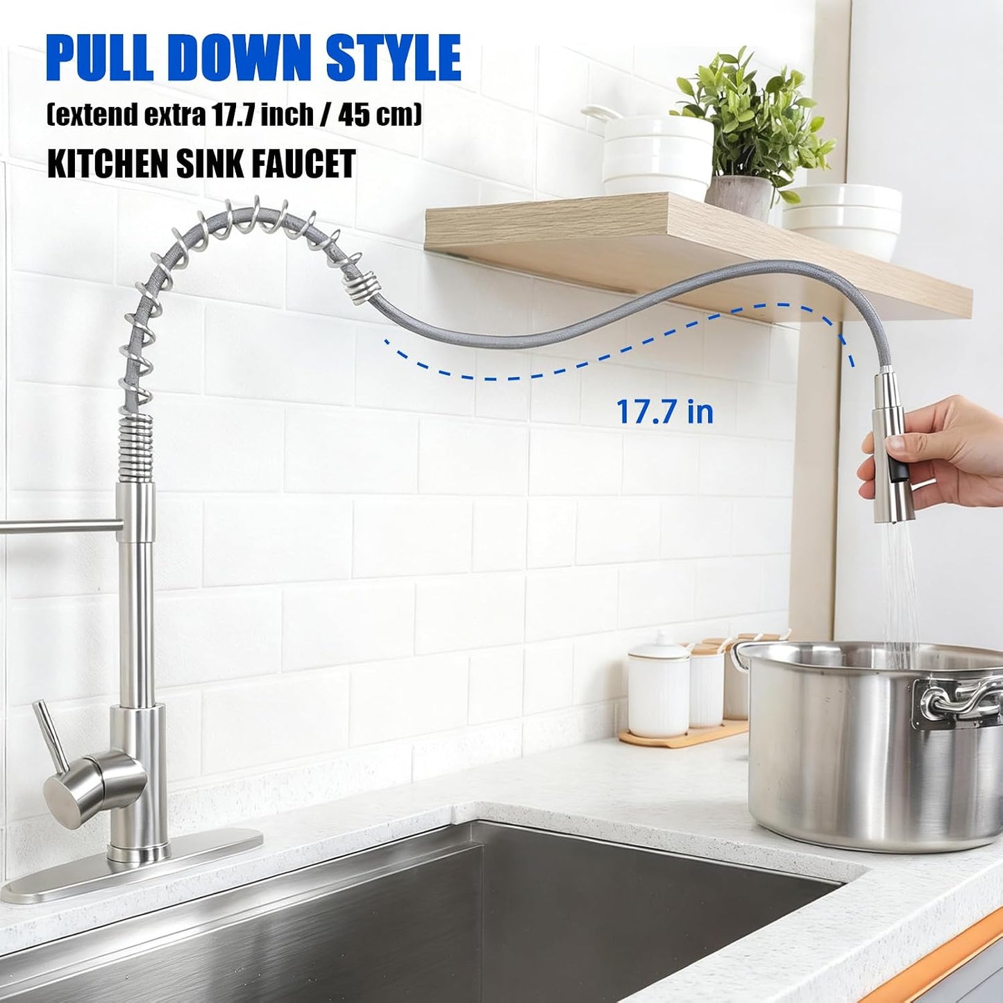 Grifo cocina acero inox níquel cepillado con rociador