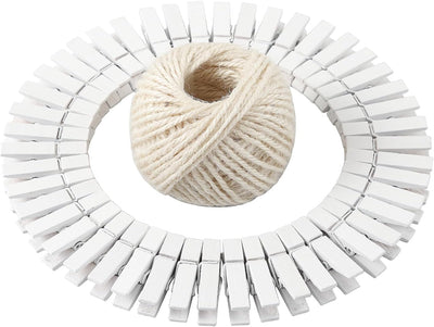 100 Pinzas Madera Yute 82ft para Bebé y Decoración Manualidades