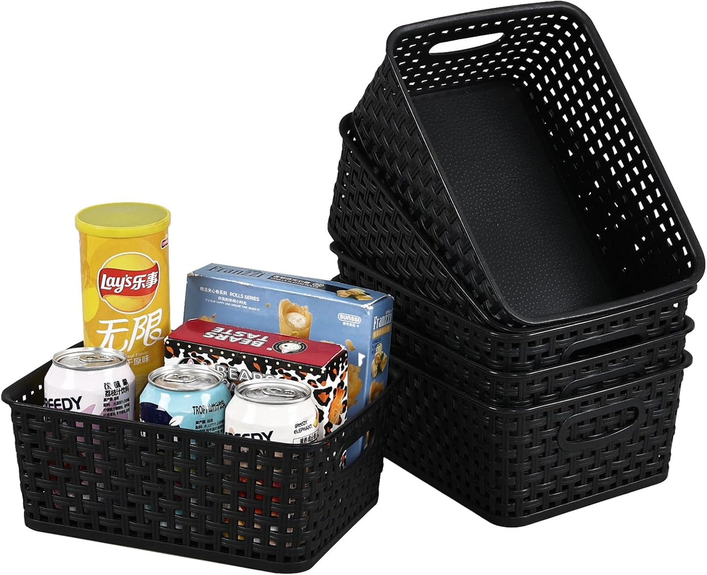 6 Pzas Canasta Plástico Weave Organiz. Negro