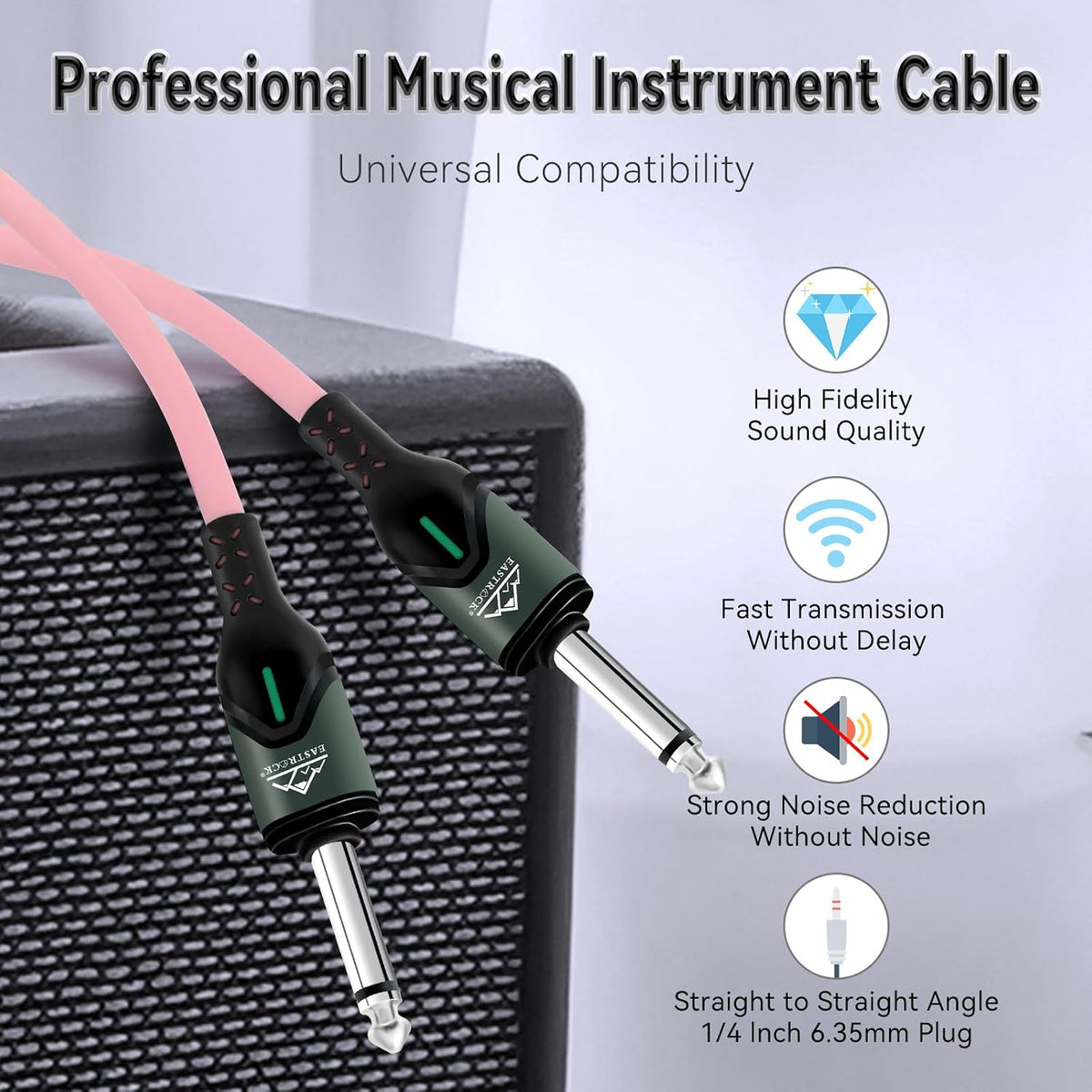 Cable guitarra 10ft TS antitorceduras 1/4pulg para bajo y mandolina