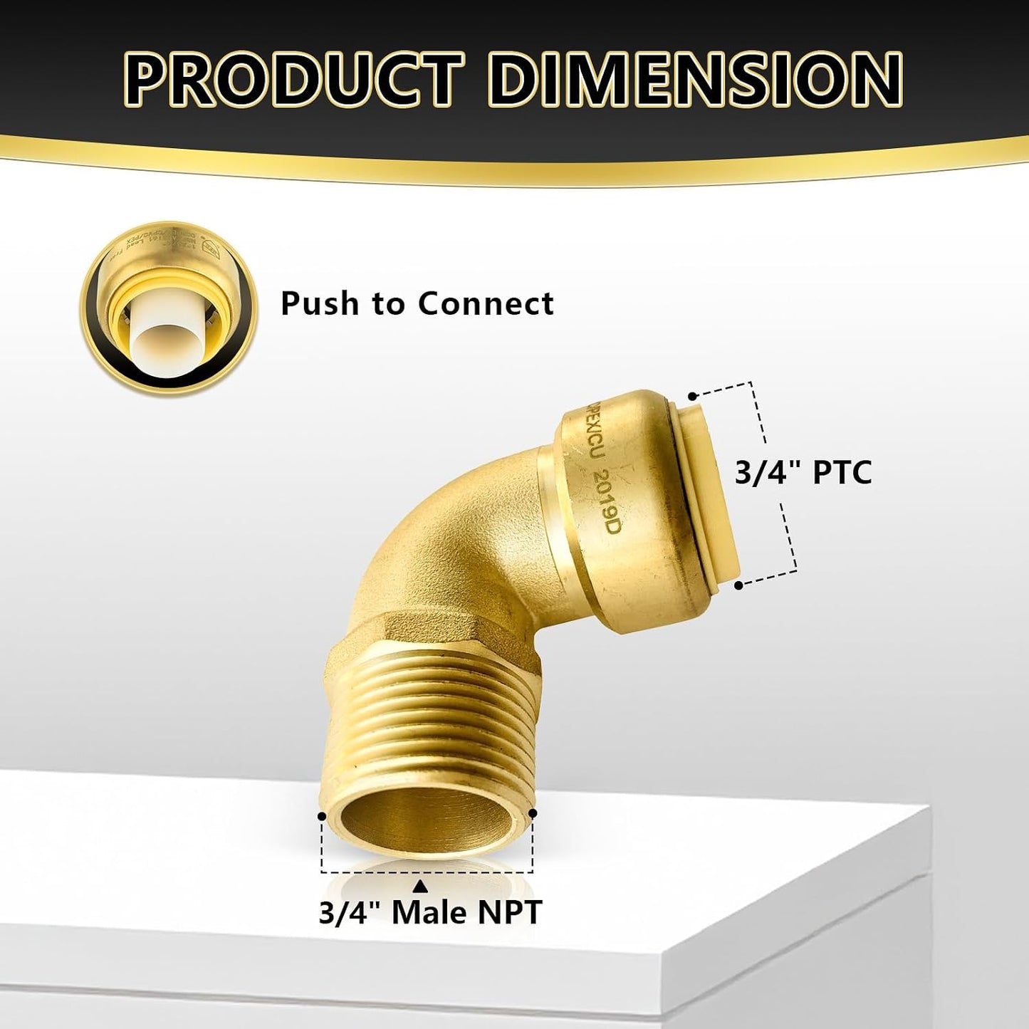 2 Accesorios Latón Push Fit 3/4pulg Con Clip Pex Cobre Cpvc