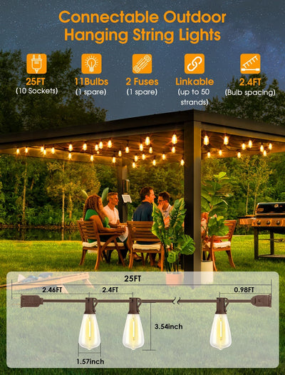 Guirnalda Luces Exteriores 25ft 101 LED Regulables Impermeables