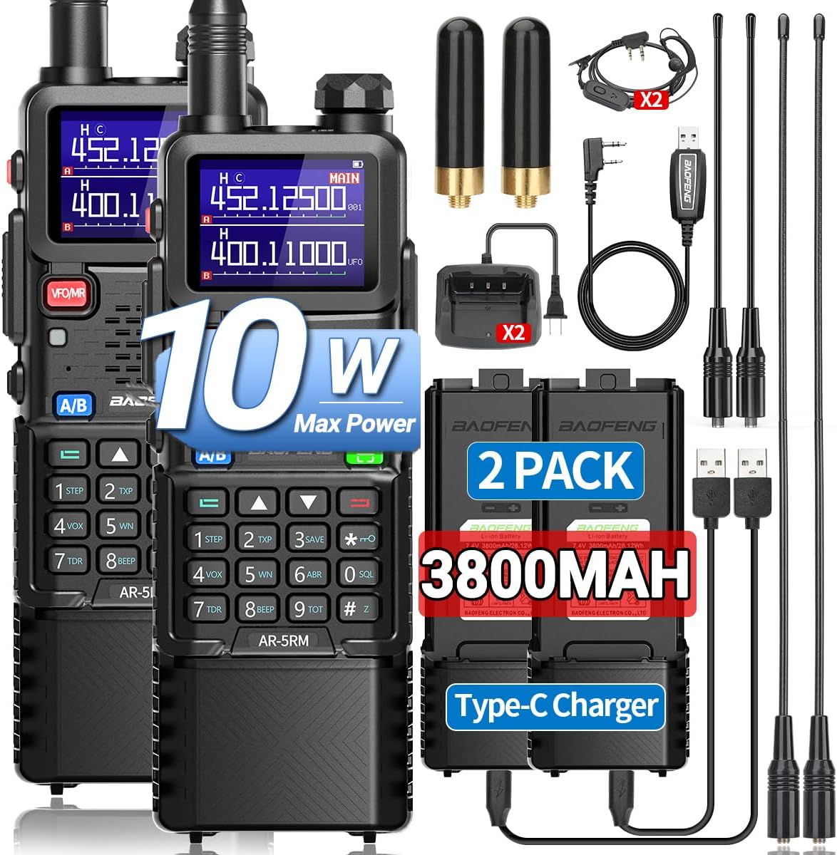 Radio FM de mano 2 vías AR-5RM NOAA con batería 3800mAh