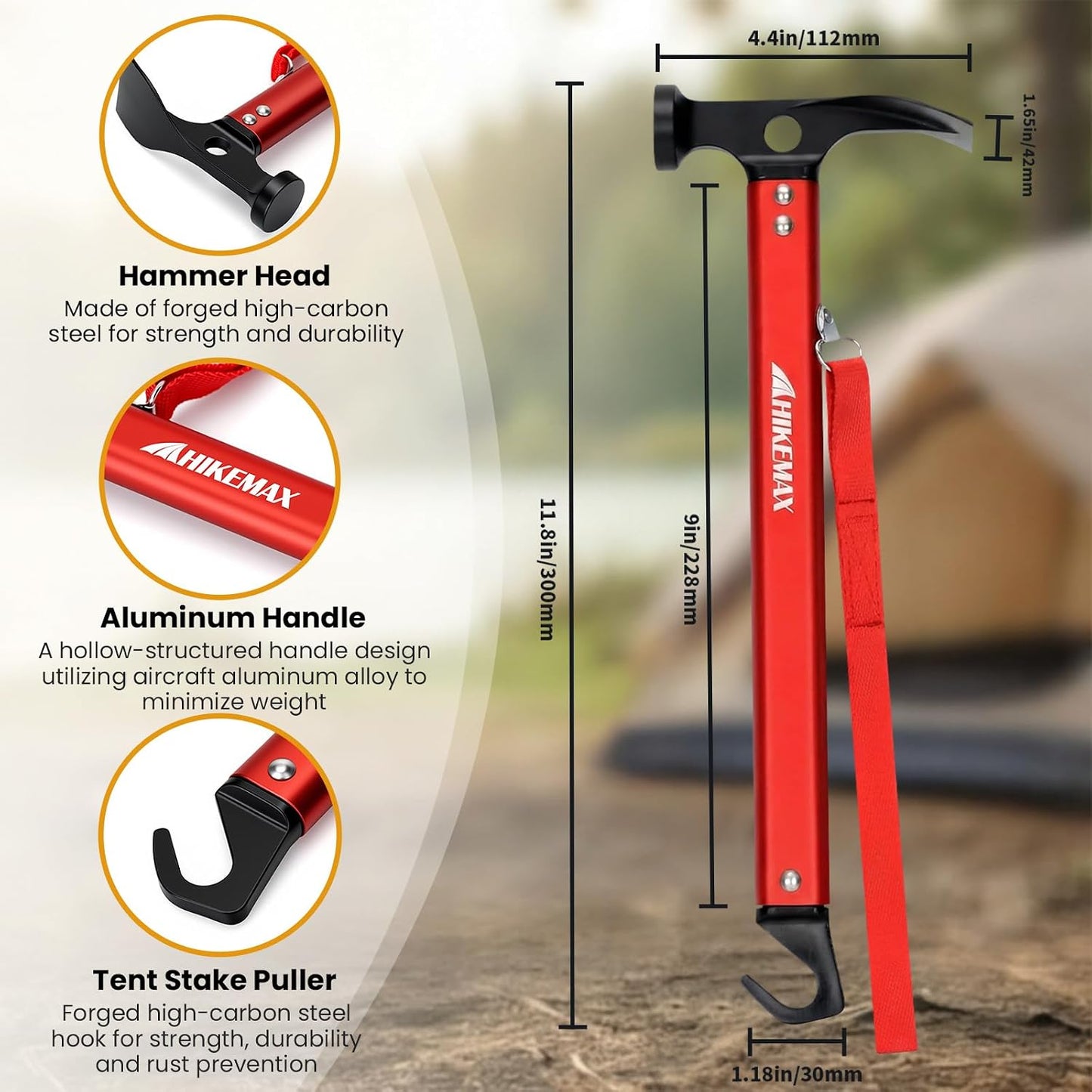 Martillo aluminio acampar 13oz con removedor estacas
