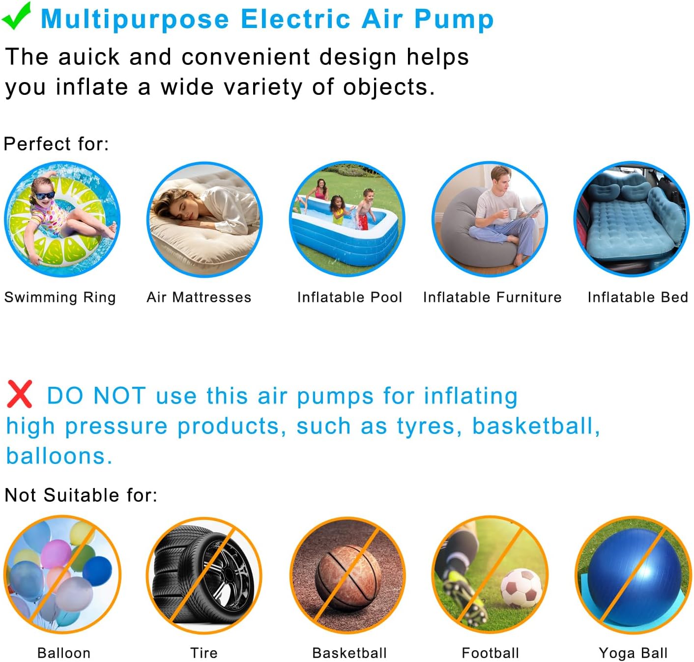 Bomba aire eléctrica 100gal/min para colchones inflables piscinas