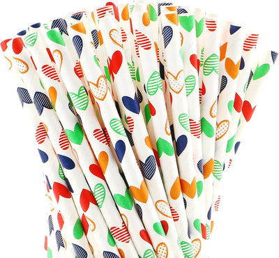 100 Popotes Biodegradables con Corazones Coloridos