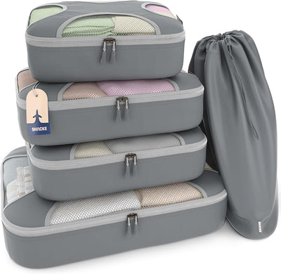 Set 5 cubos malla para maleta con bolsa lavandería gris