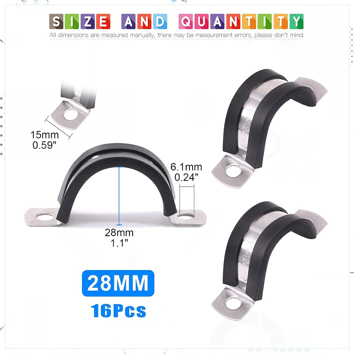 Juego abrazaderas tubo 1.102pulg 304 acero inox goma