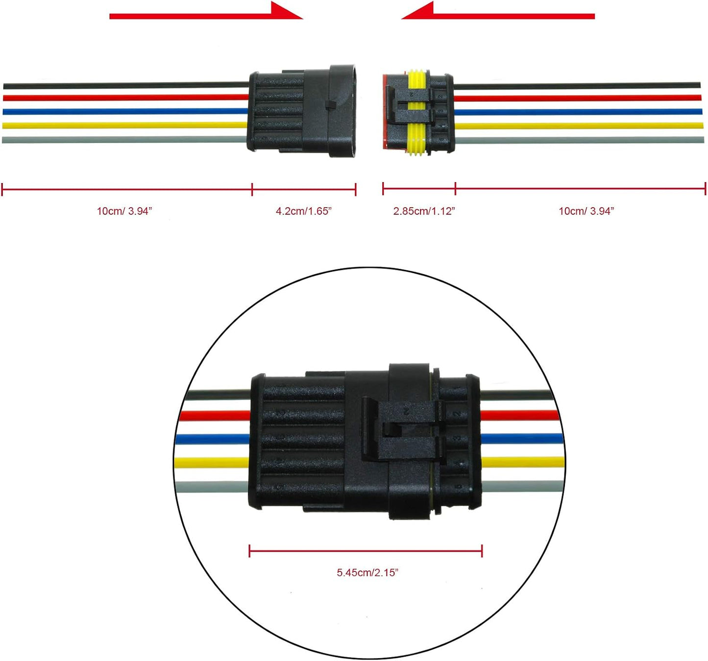 Set 5 conectores eléctricos 5 pines 18AWG a prueba de agua