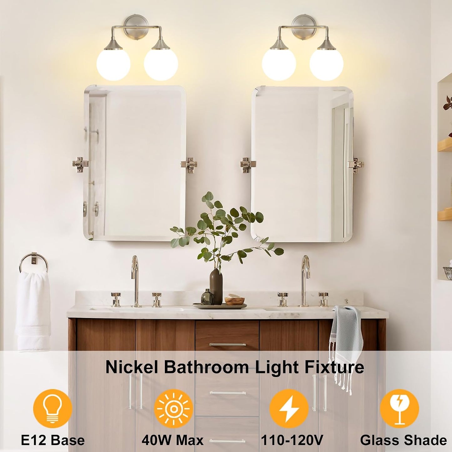 Apliques baño modernos 2 luces níquel cepillado vidrio