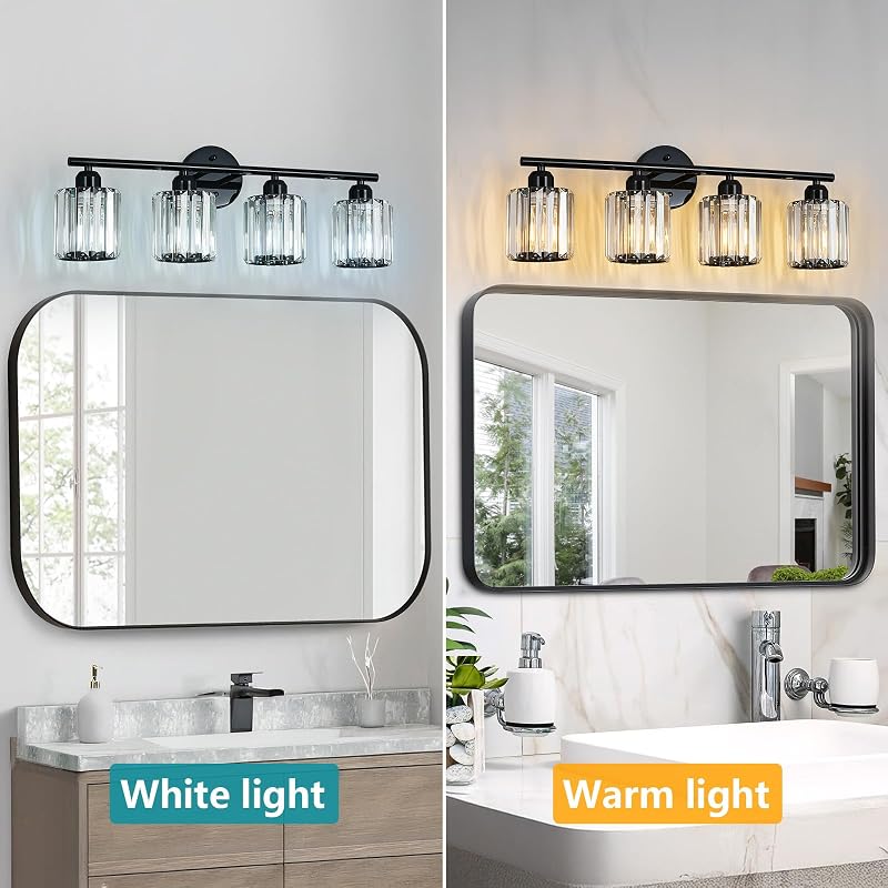 Lámpara tocador cristal 4 luces enchapado negro para baño