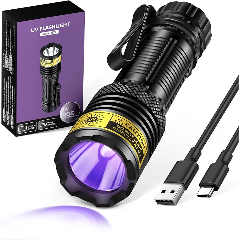 Linterna UV 395 nm recargable USB-C para resina y perro