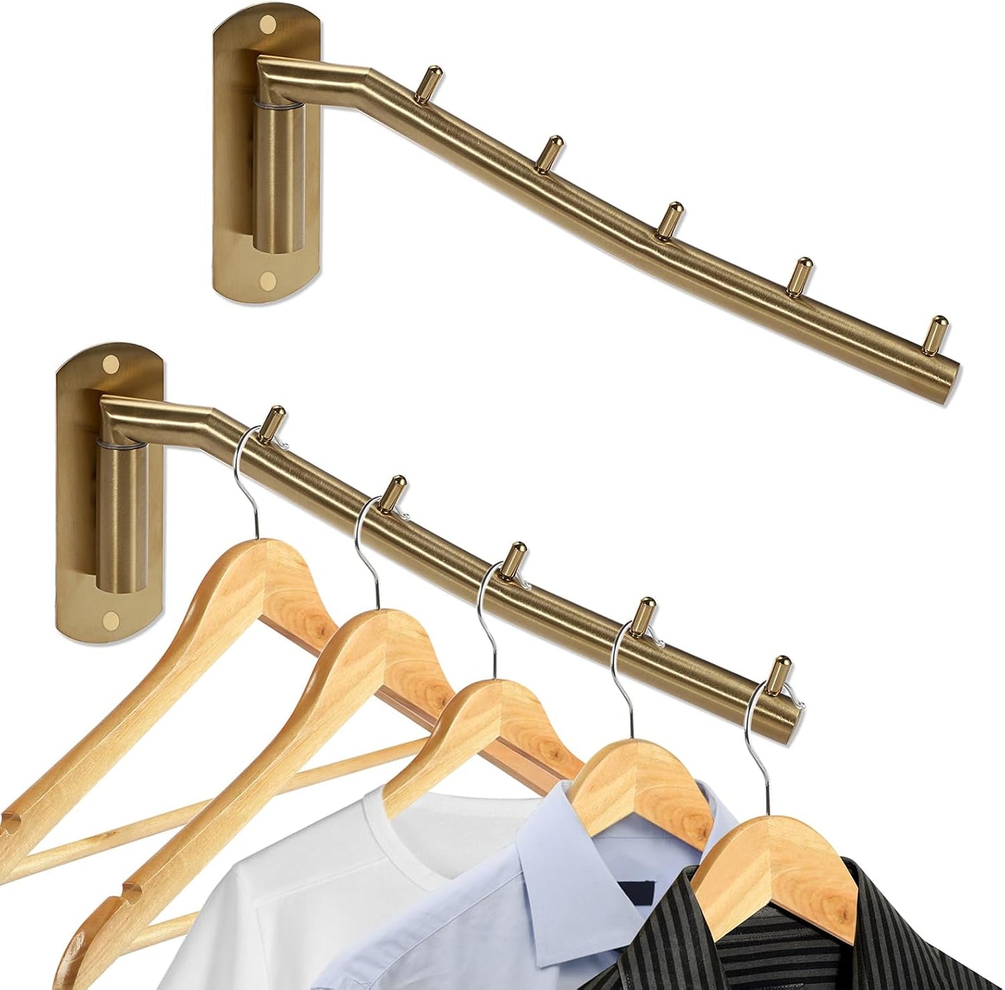 2 Pzas Gancho Acero Inox para Colgar Ropa 5 Ganchos Dorado