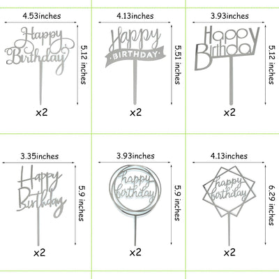 Set 12 Adornos Acrílicos Tarta Cumpleaños Plateado