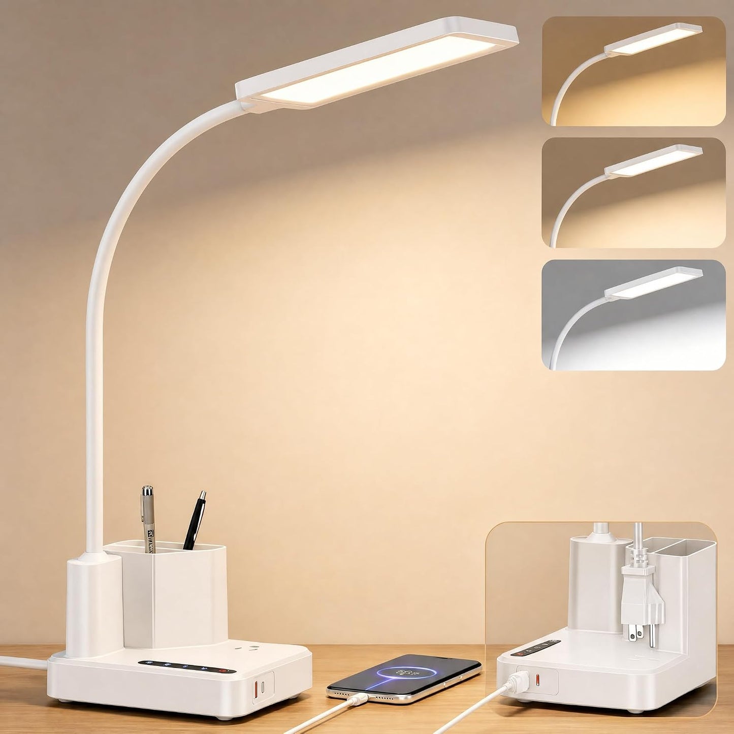 Lámpara escritorio LED USB organiz. oficina dormitorio