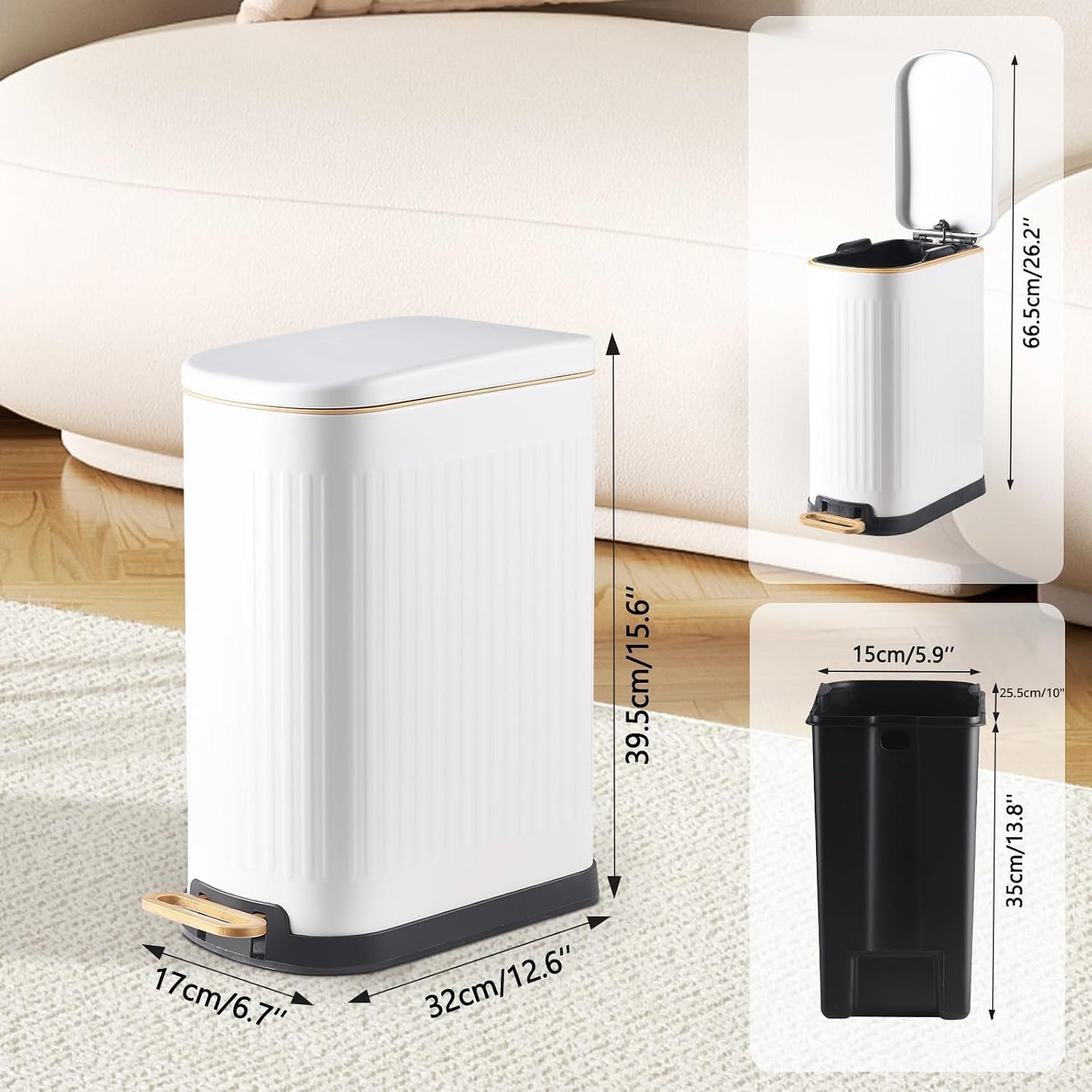 Cubo basura acero inox con pedal 3.5gal blanco mate