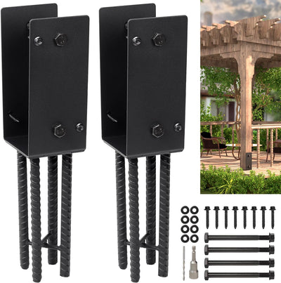 Soporte poste U metal 4x4pulg para valla madera 2 pzas negro