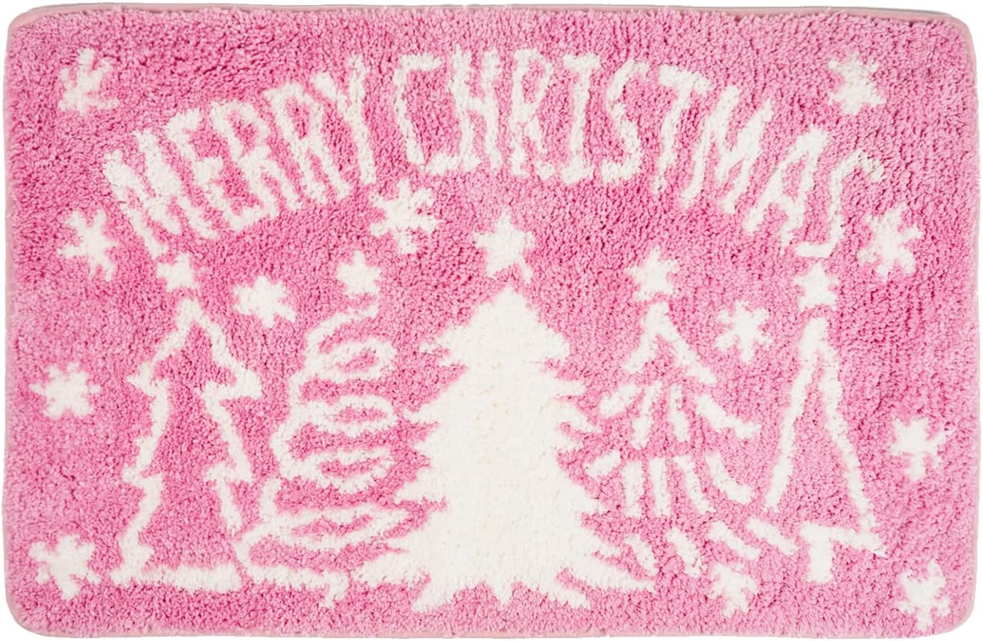 Alfombra navidad rosa tapete baño 17x27pulg hogar sala