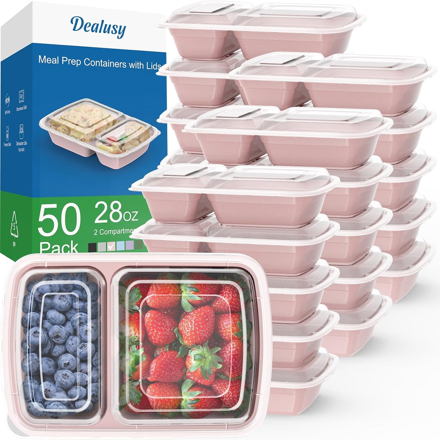 50 Pzas Contenedores 28oz Reutiliz. 2 Compartimentos