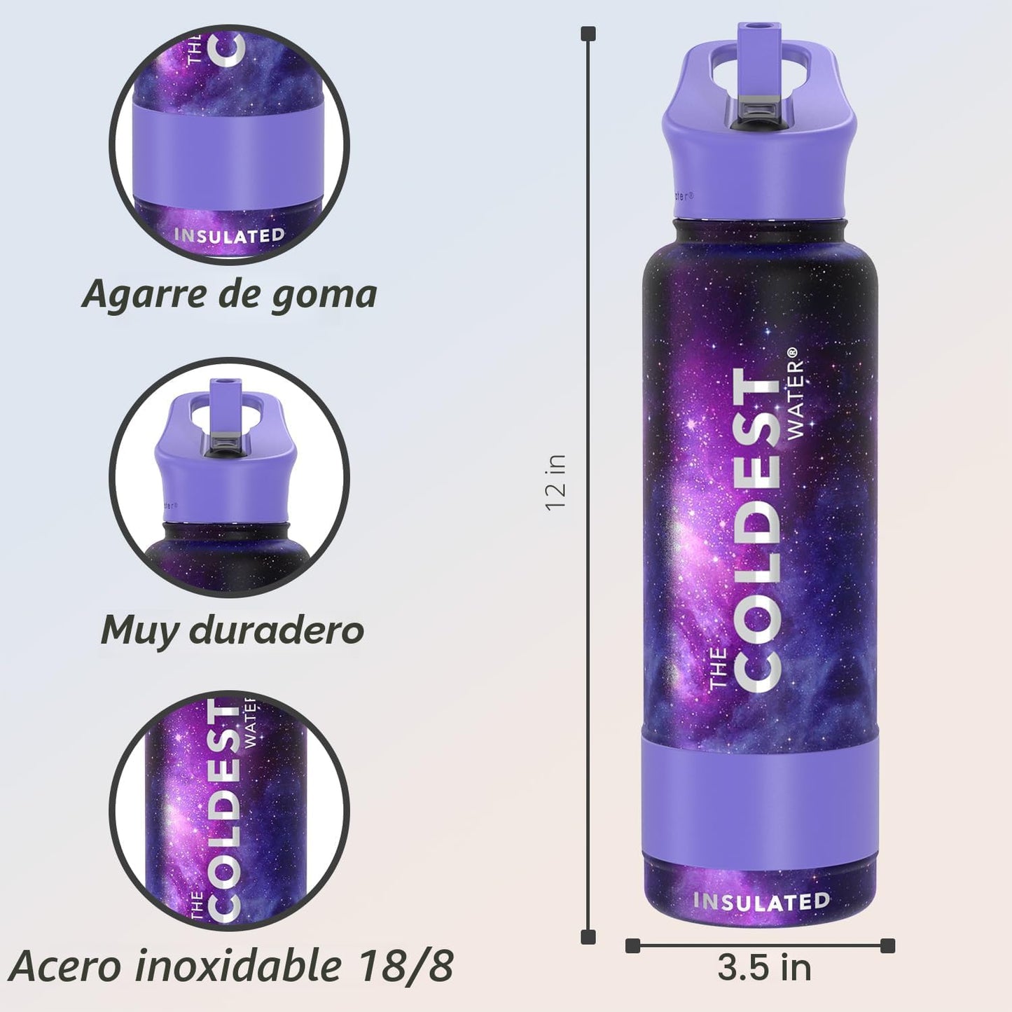 Botella térmica acero inox con pajilla color morado 1180ml