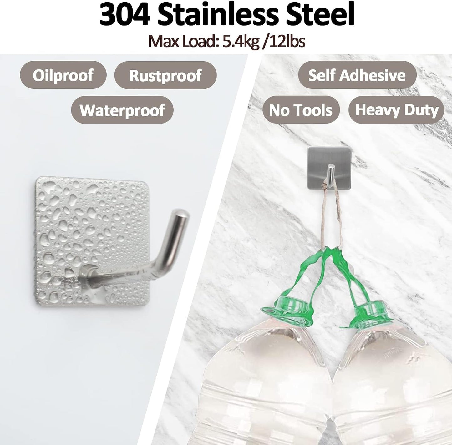 Ganchos adhesivos acero inox soporte toallas plateado