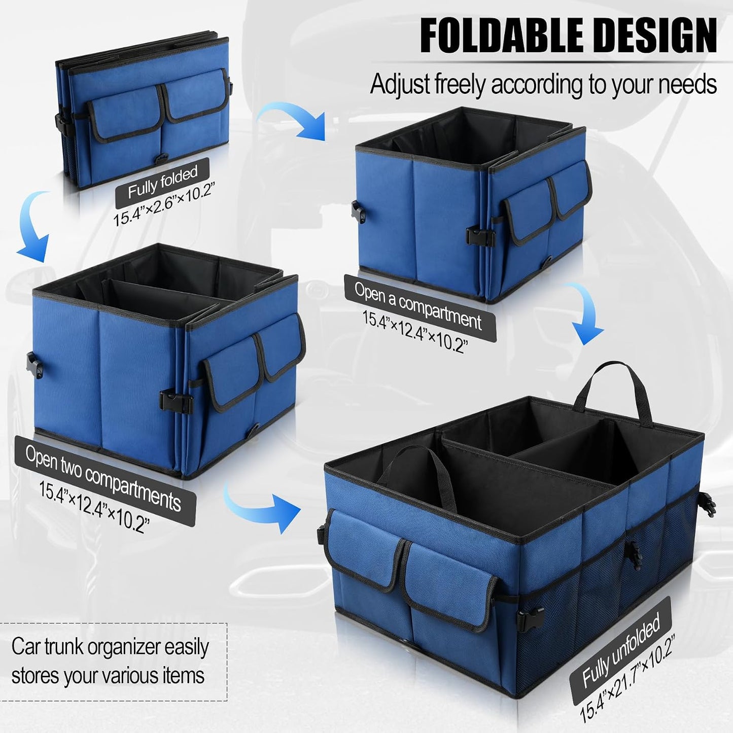Organiz. maletero plegable 3 comp. 6 bolsillos con correas