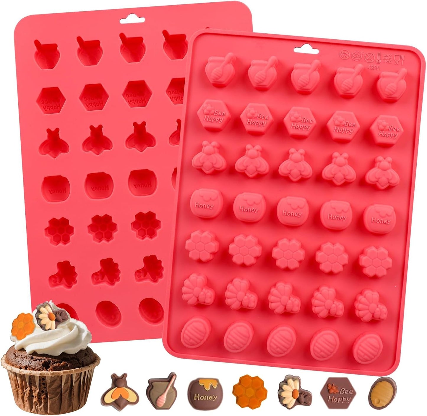 Molde silicona abeja 2 pzas para cupcakes y gomitas