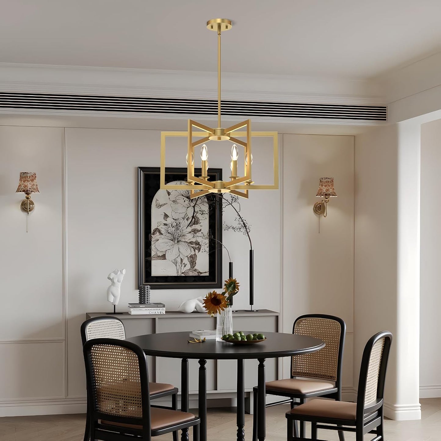 Candelabro moderno dorado 6 luces para comedor y cocina