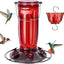 Comedero vidrio colibríes 6 puertos para jardín rojo