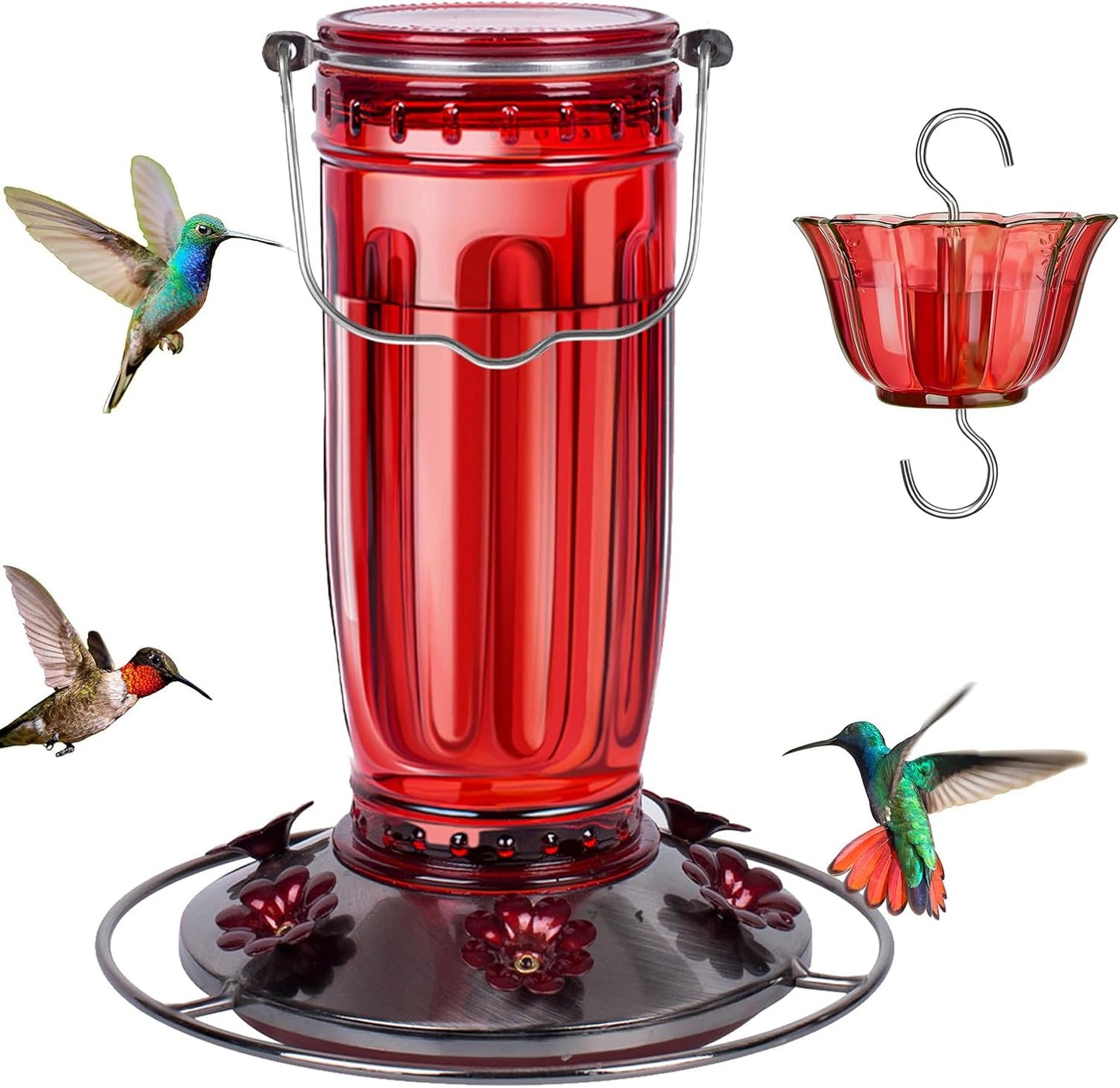 Comedero vidrio colibríes 6 puertos para jardín rojo