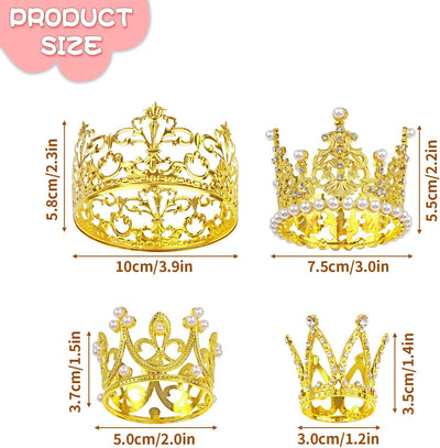 4 Pzas Coronas Doradas Mini Tiara Princesa Bebé Boda Cumpleaños