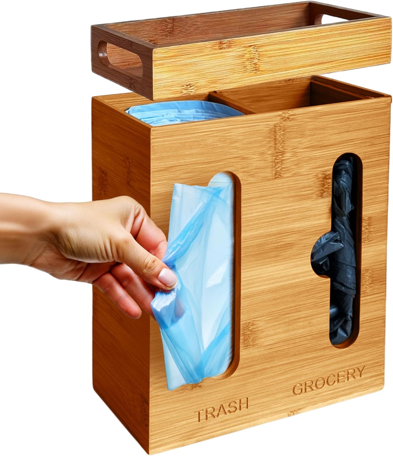 Organiz. fregadero bambú dispensador bolsas basura