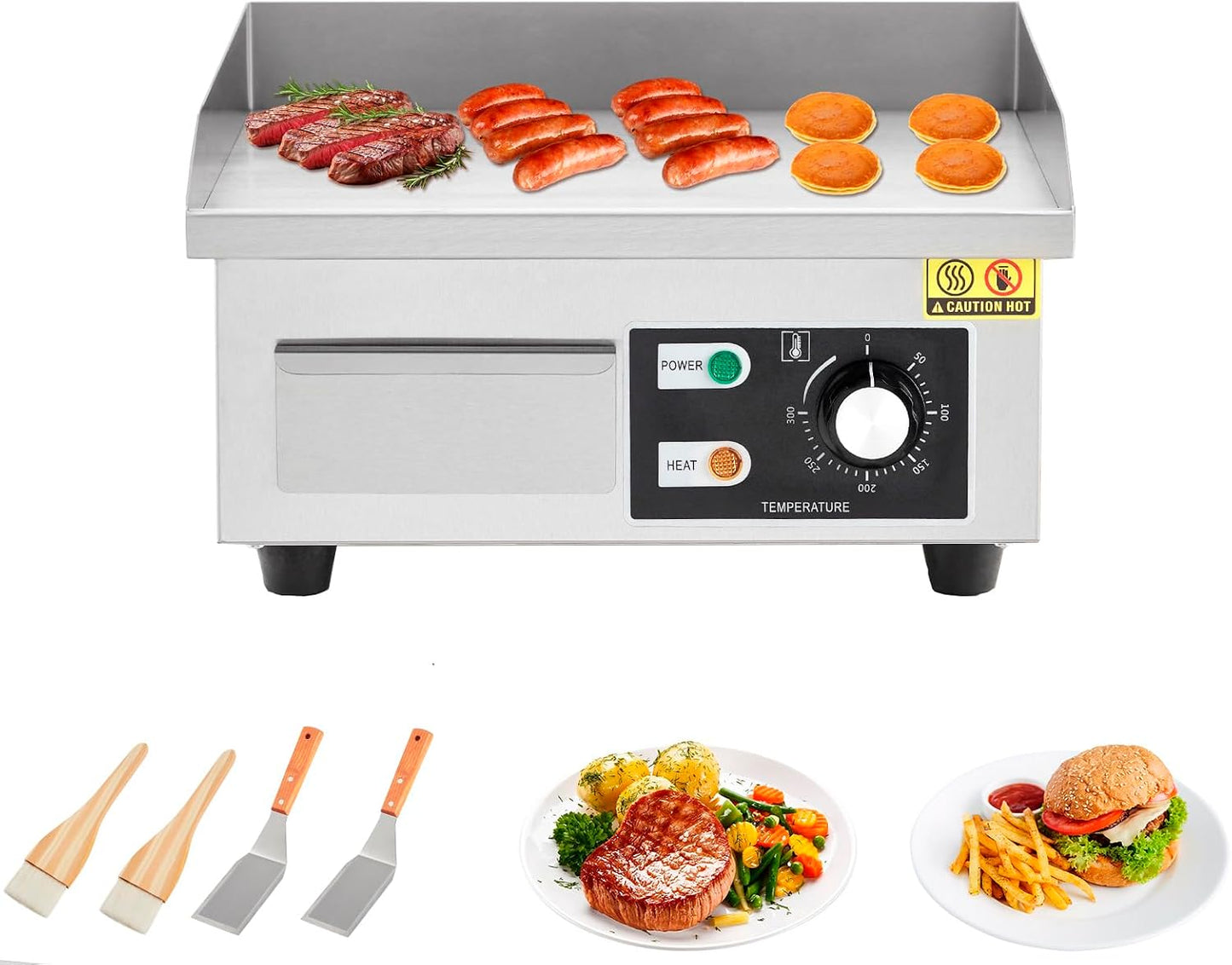 Plancha eléctrica 14pulg acero inox con cepillo Teppanyaki