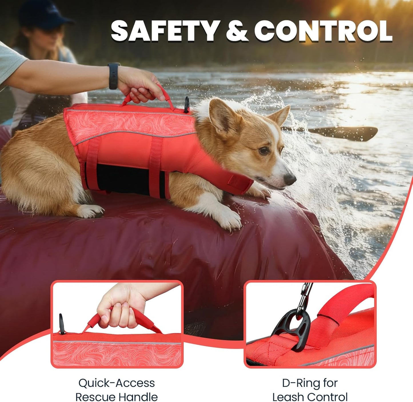 Chaleco flotador perro con asa tejido ripstop