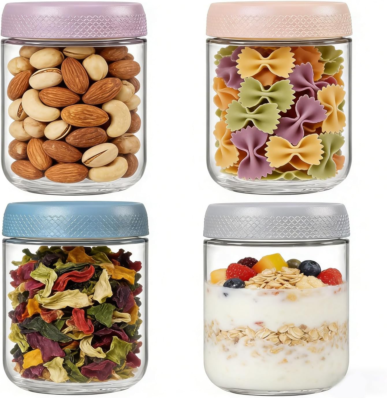 4 Pzas Tarros Vidrio 16oz Con Tapas Herméticas