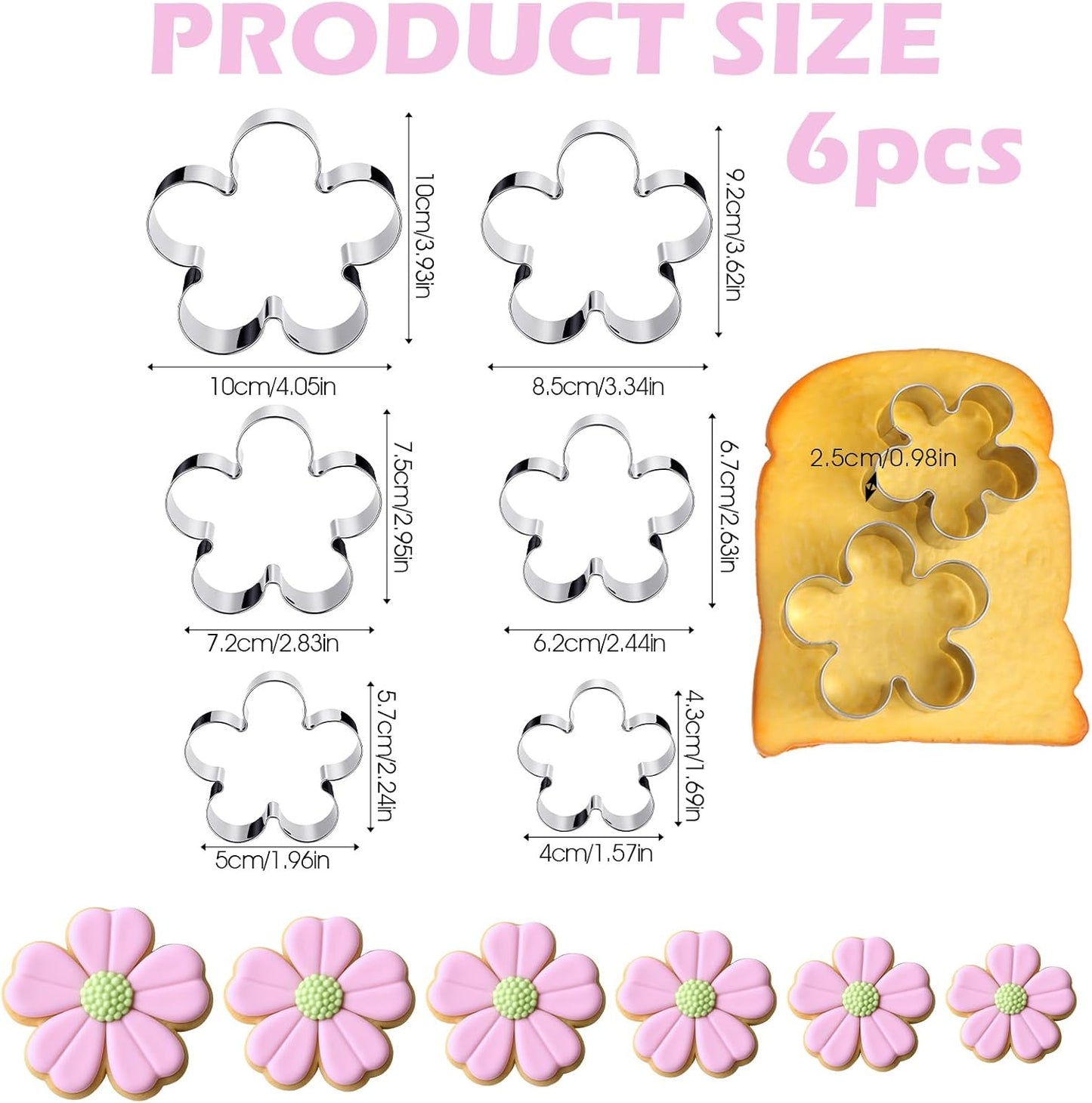 Set 6 cortadores flores acero inox para galletas y fondant