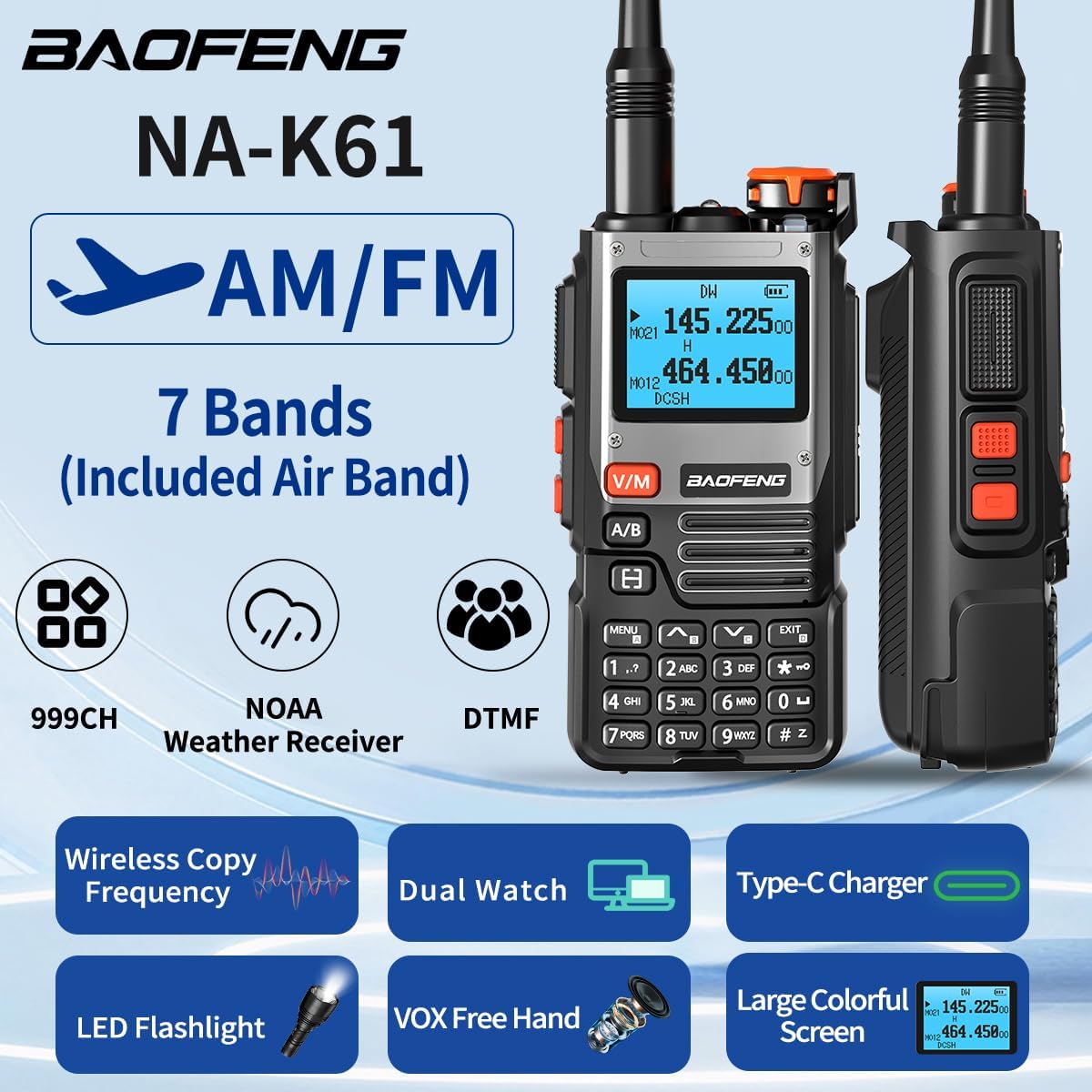 Radio bidireccional recargable con antena alta ganancia 2600mah