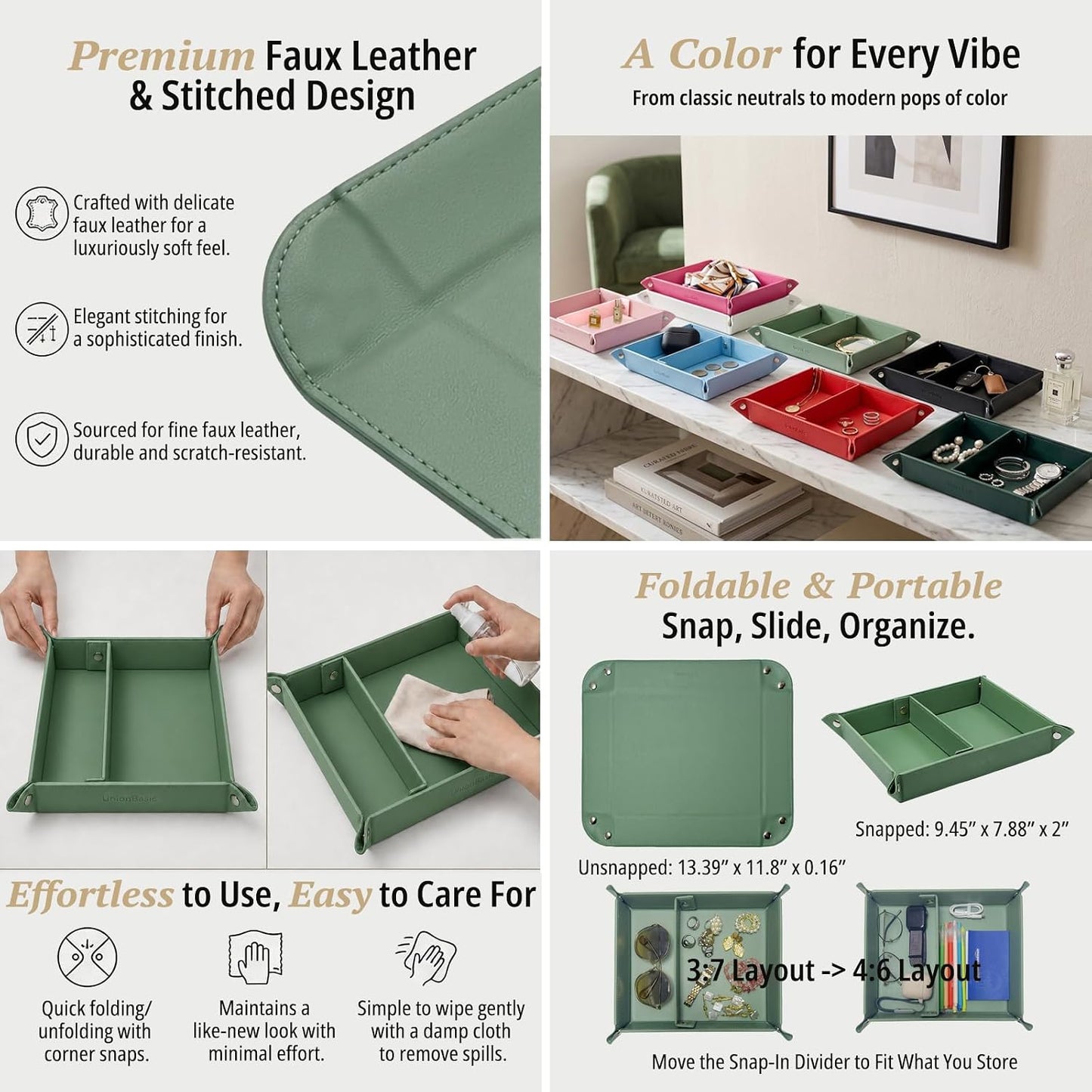 Bandeja organizadora joyas, monedas y llaves verde