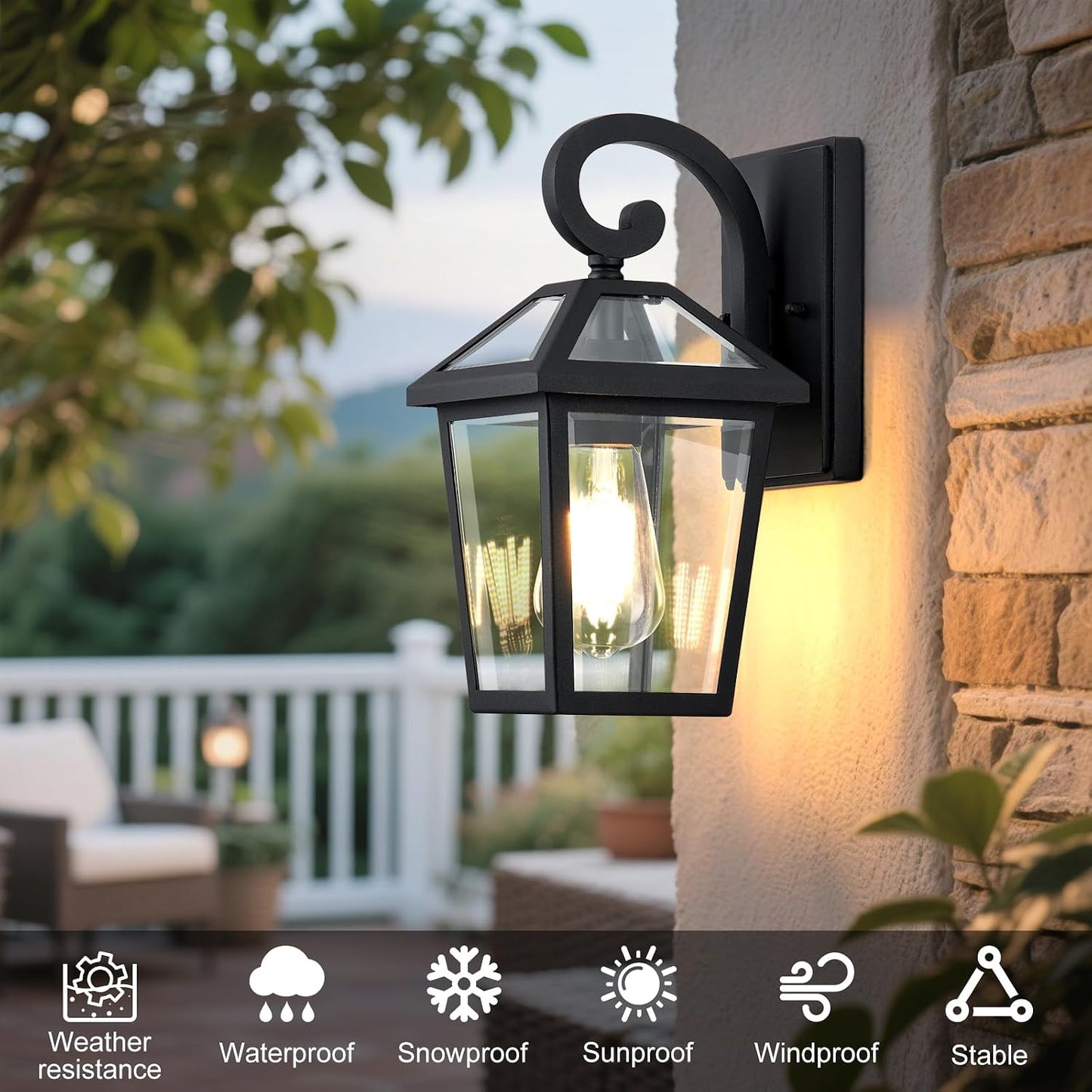 Lámpara pared exterior 14pulg negro vidrio aluminio pack 2