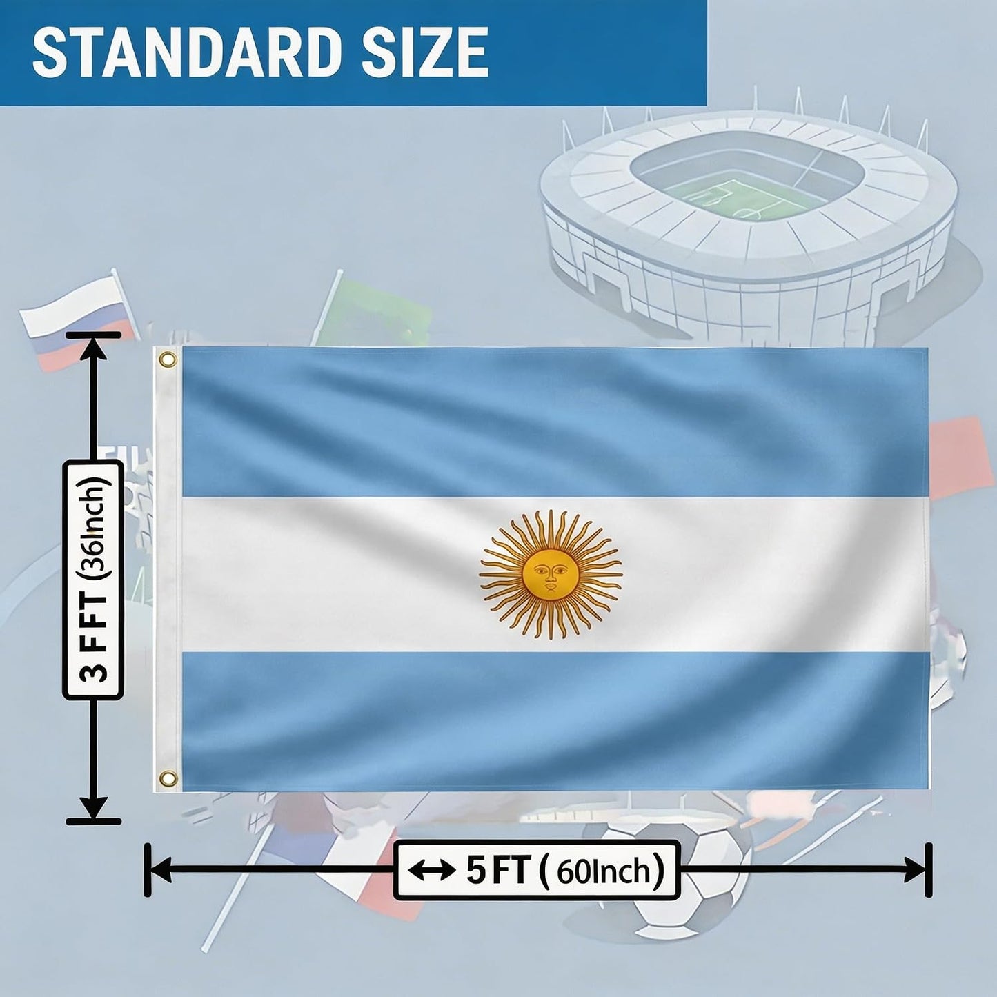 2 Banderas Argentina 3x5ft Poliéster Resistentes Eventos