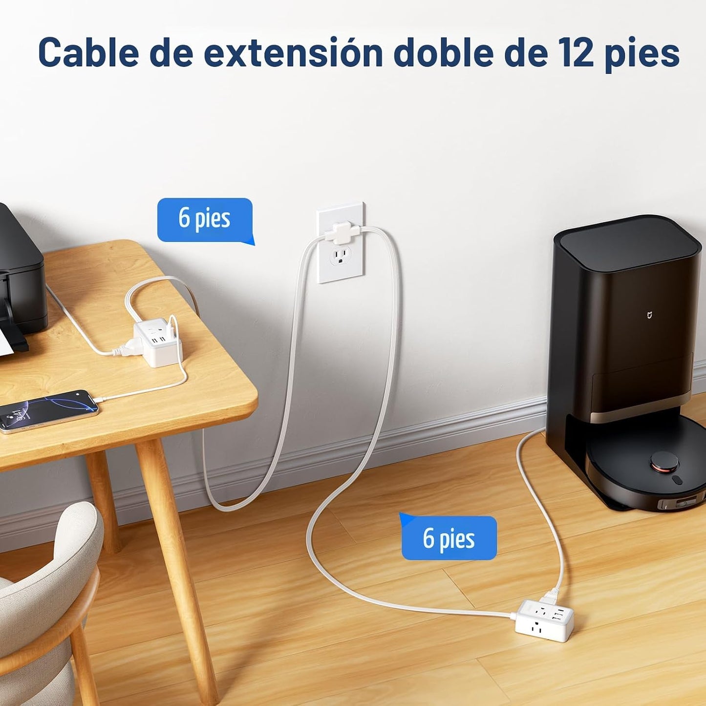 Cable extensión doble 12ft con 6ft USB C y 2 USB A 3 salidas