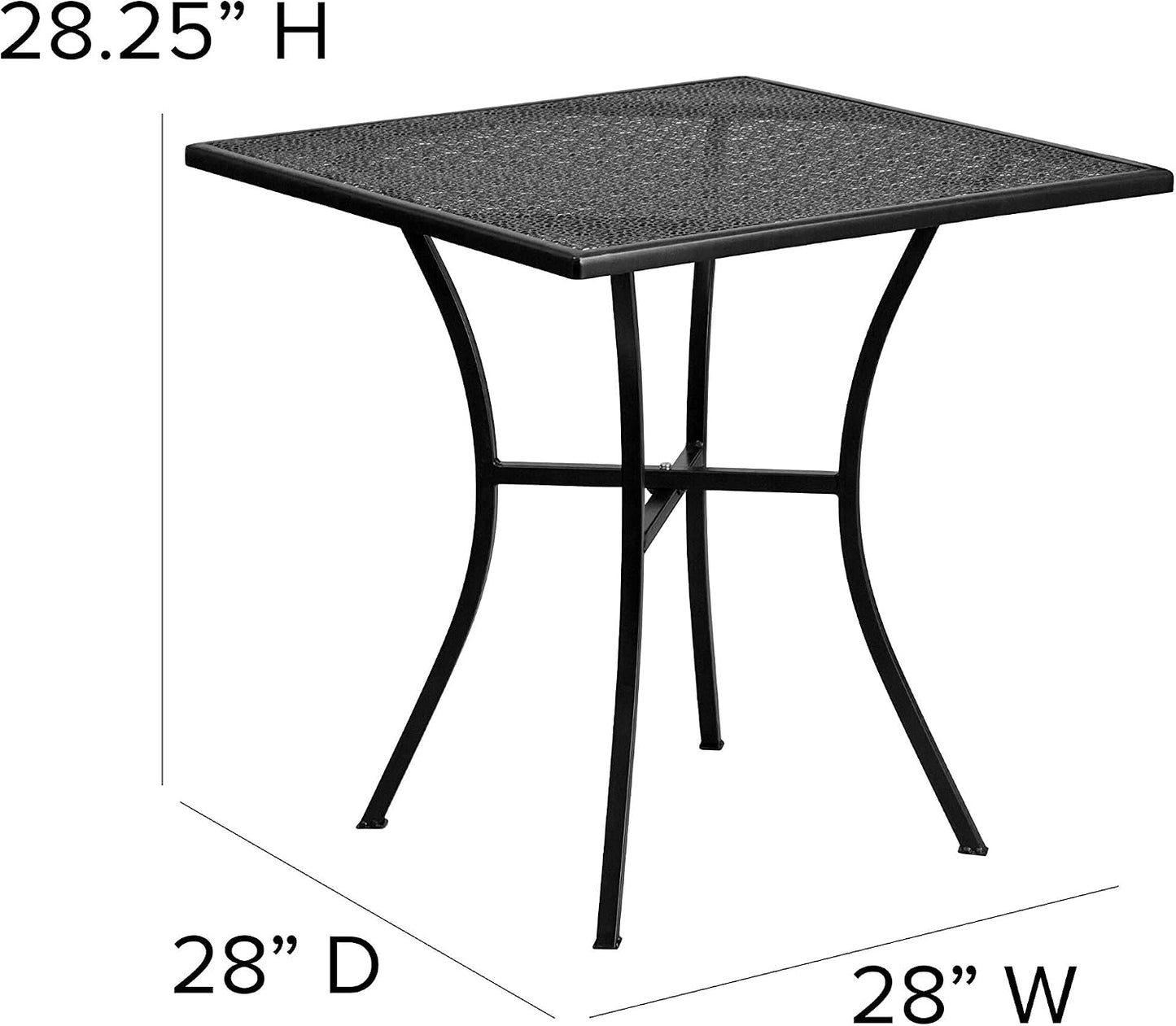 Mesa patio acero comercial 28 cuadrada diseño lluvia negro