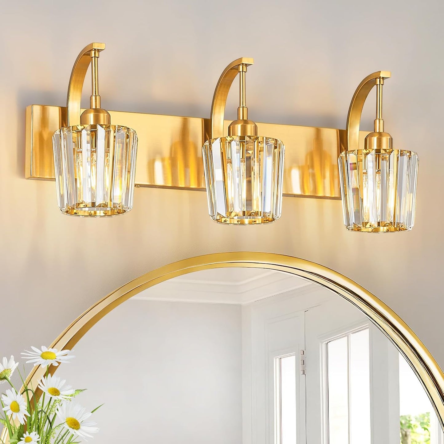 Lámpara de tocador dorada de 3 luces con cristal 23.62pulg