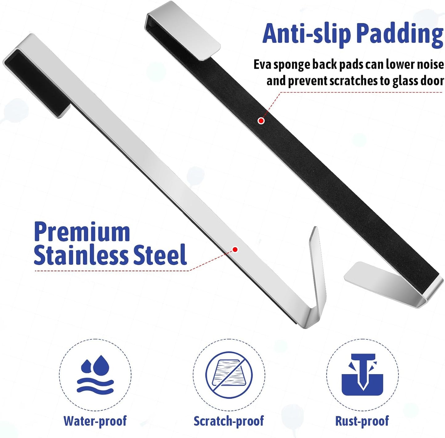 4 Ganchos puerta ducha 10pulg acero inox sin perforaciones