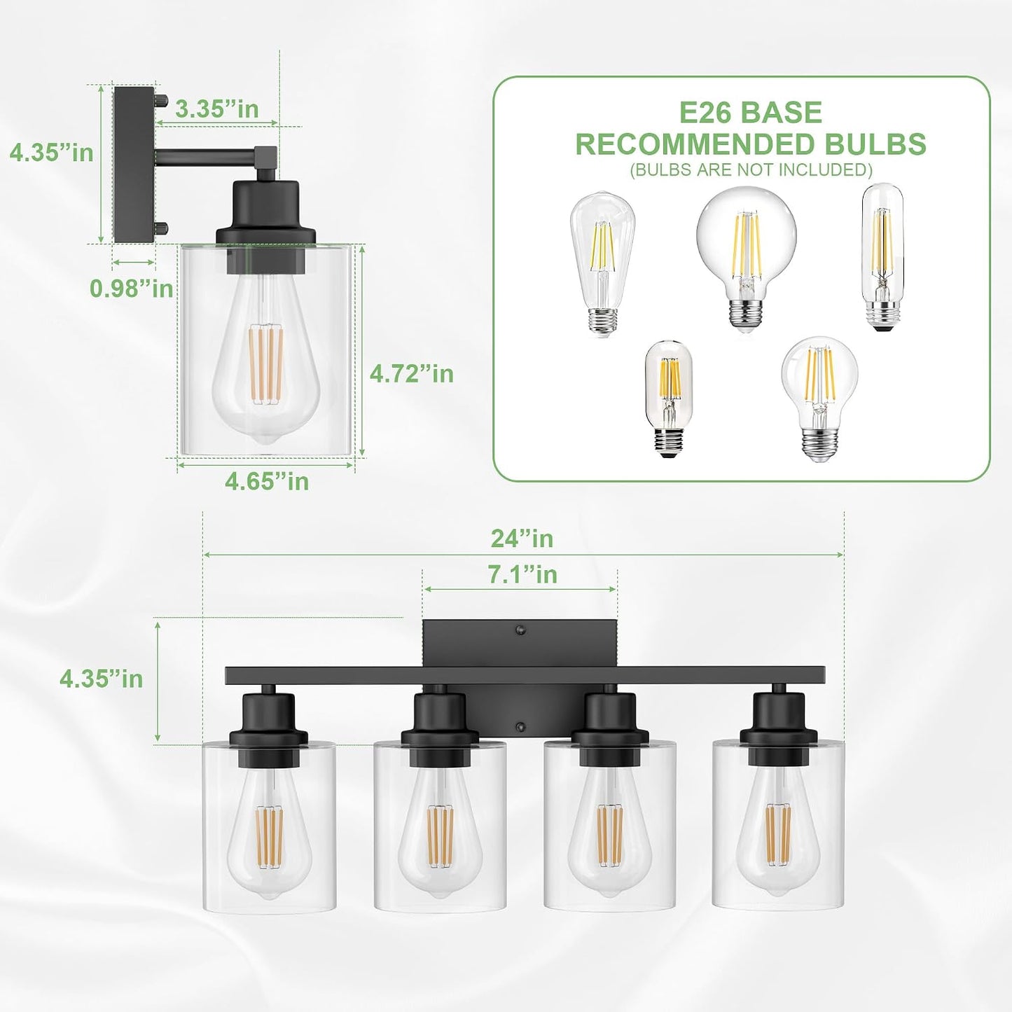 Aplique baño 24pulg 4 luces negras moderno e26