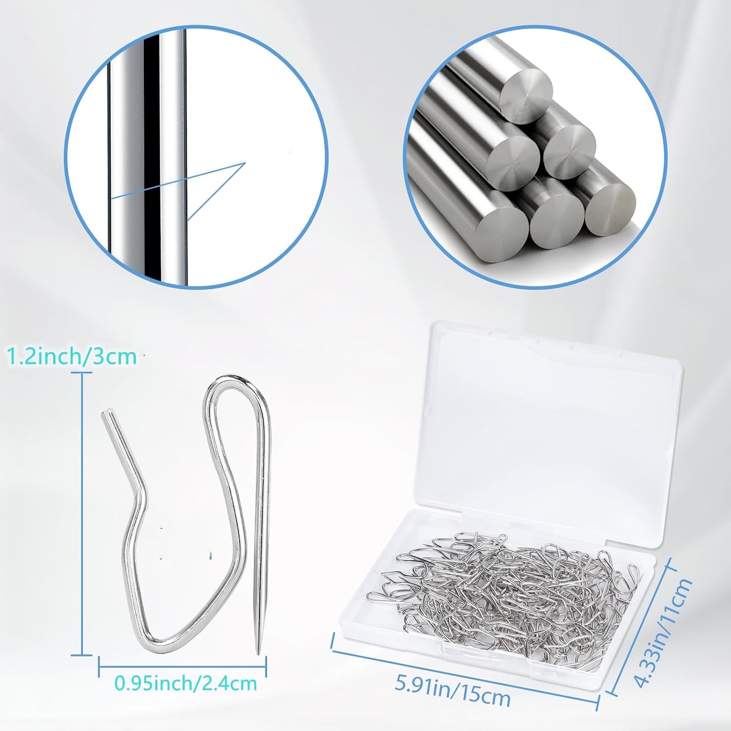 100 Ganchos Metal 1.2" para Cortinas Puerta Plateado