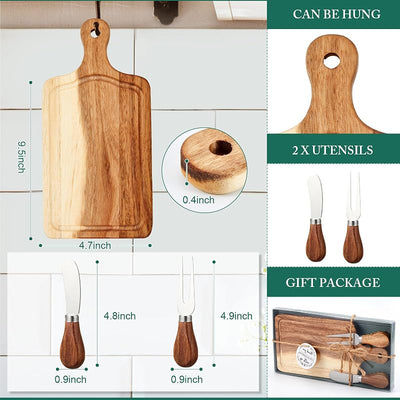 Tabla cuadrada acacia con cuchillo y tenedor 36 set